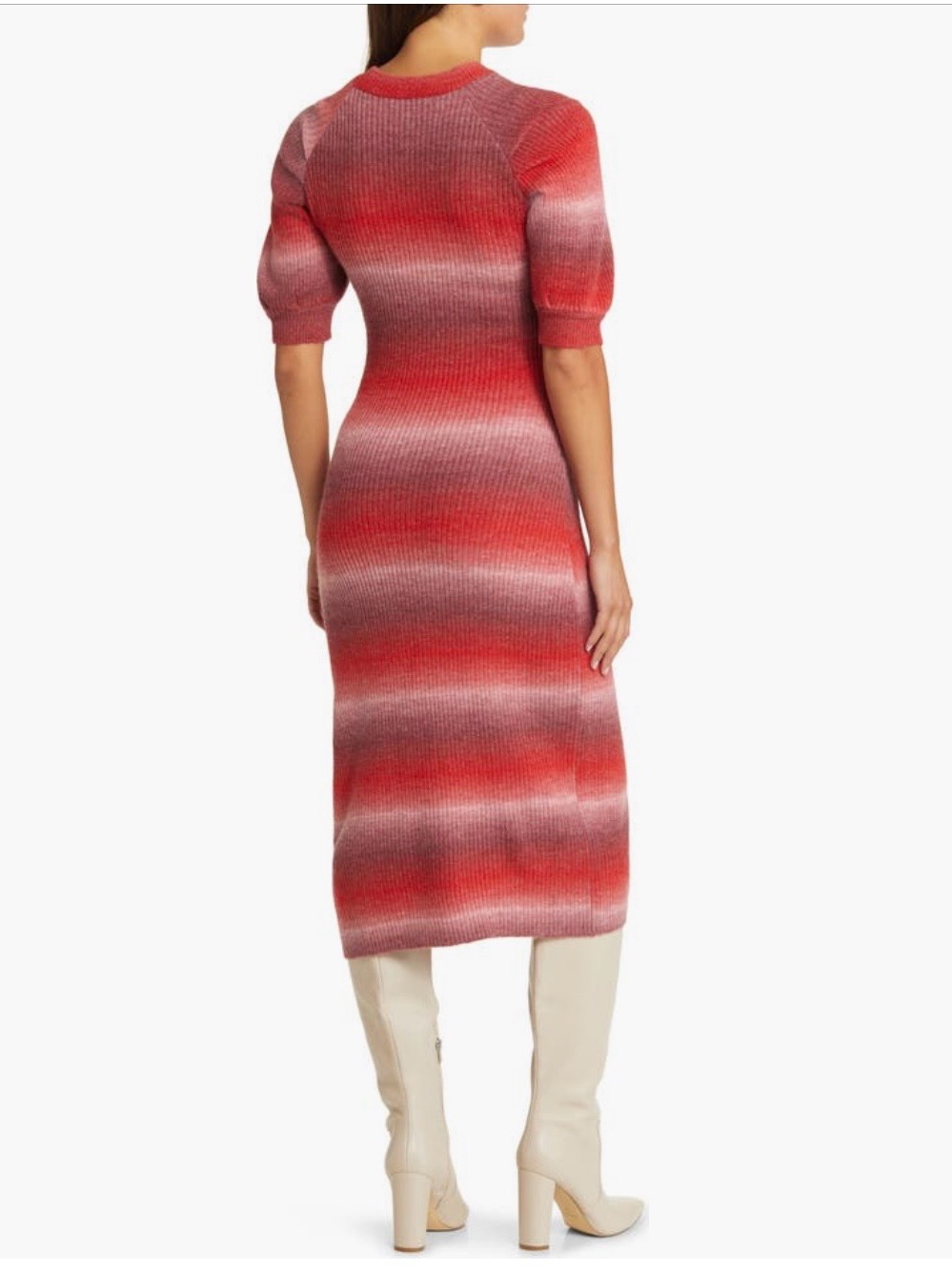 Adelyn Rae Ombre Red & Pink Ribbed Sweater Dress With Puff Sleeves-Like New — image 5 of 8